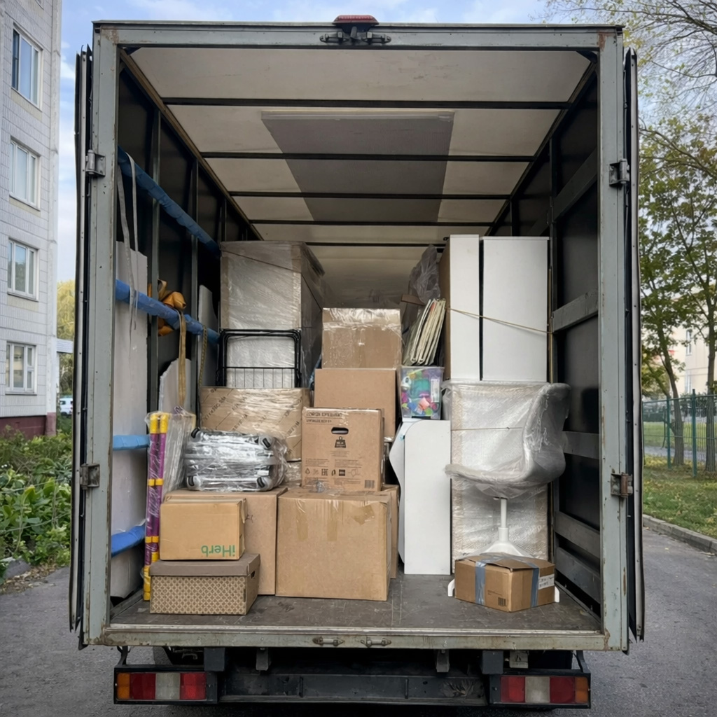 грузовик с вещами при переезде